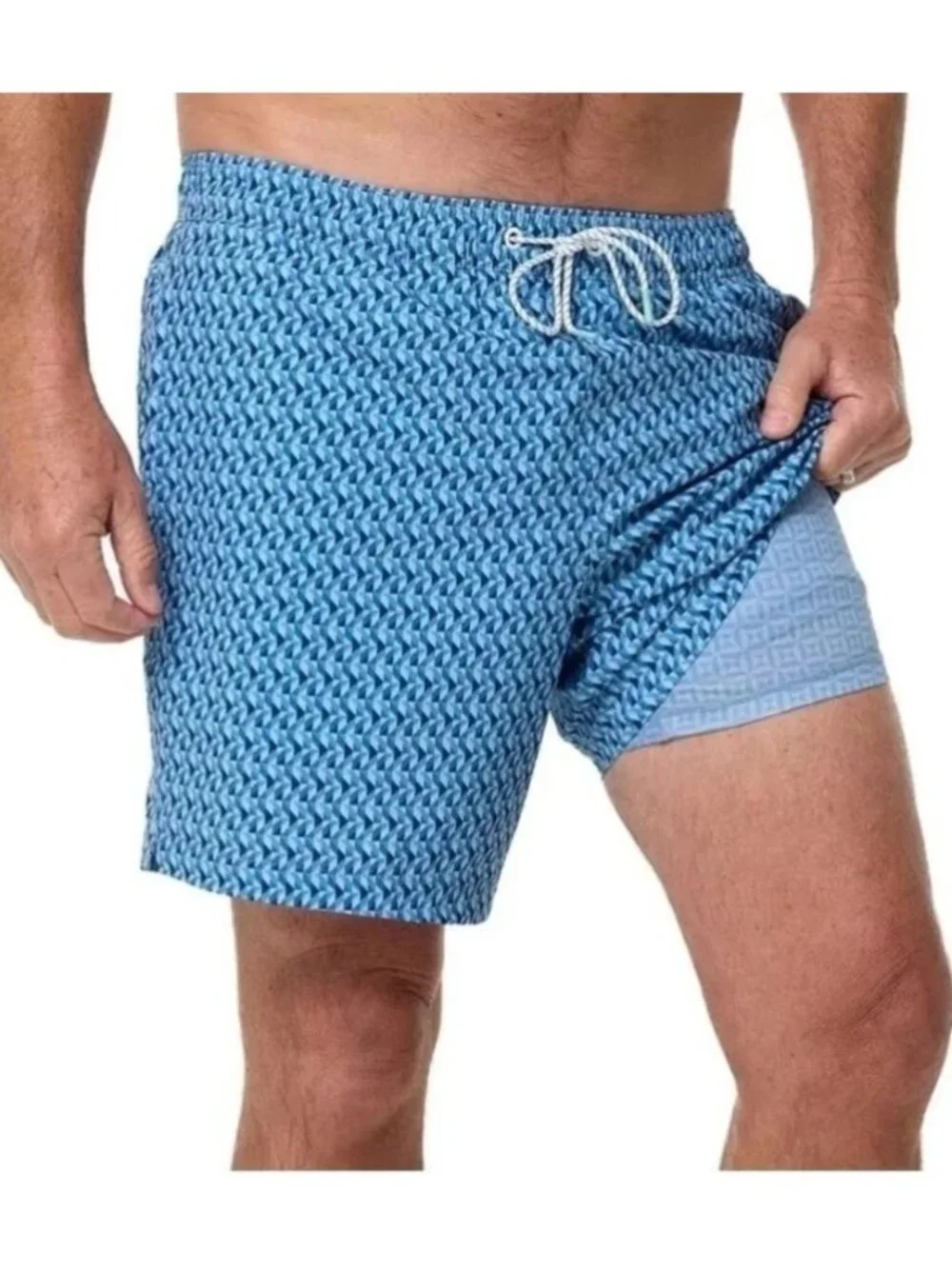 NWT Bonobos Men's Swim Shorts XL Blue Geometric Print 7-Inch Inseam Mesh Liner